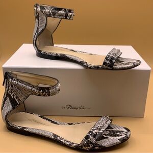 3.1 Phillip Lim Martini Snake-Embossed Leather Ankle-Strap Sandals Size US 6.5